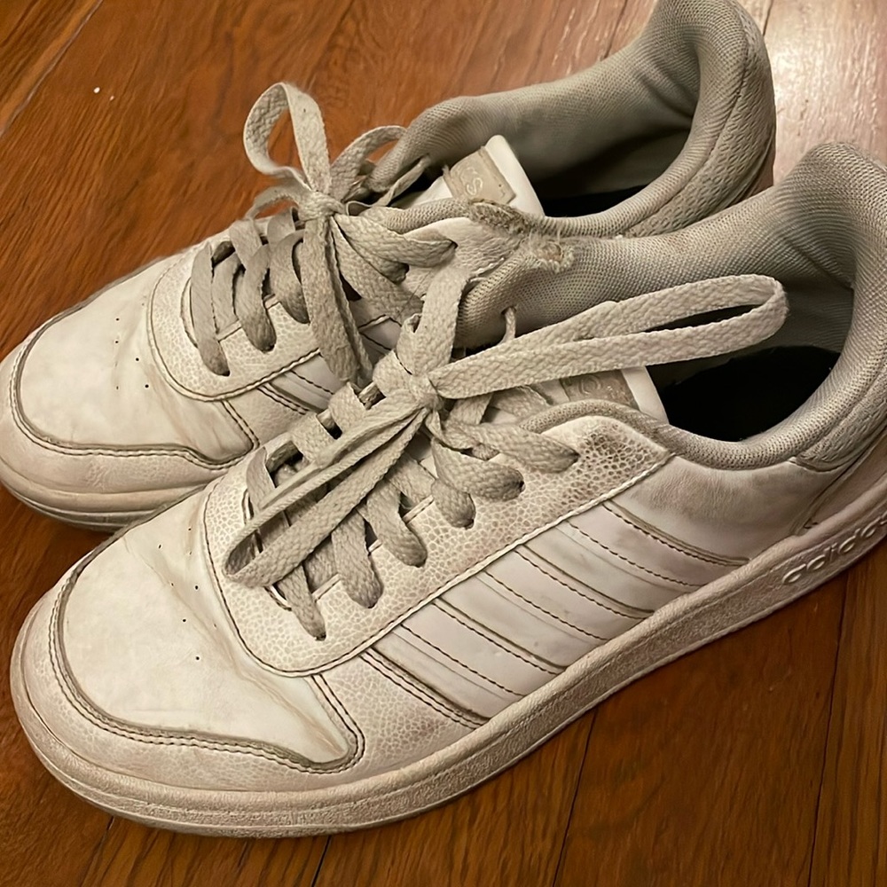 Adidas women’s sneakers, white leather, size 5